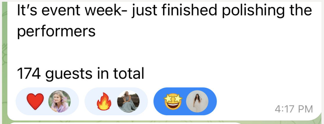 Event week 174 guests in total